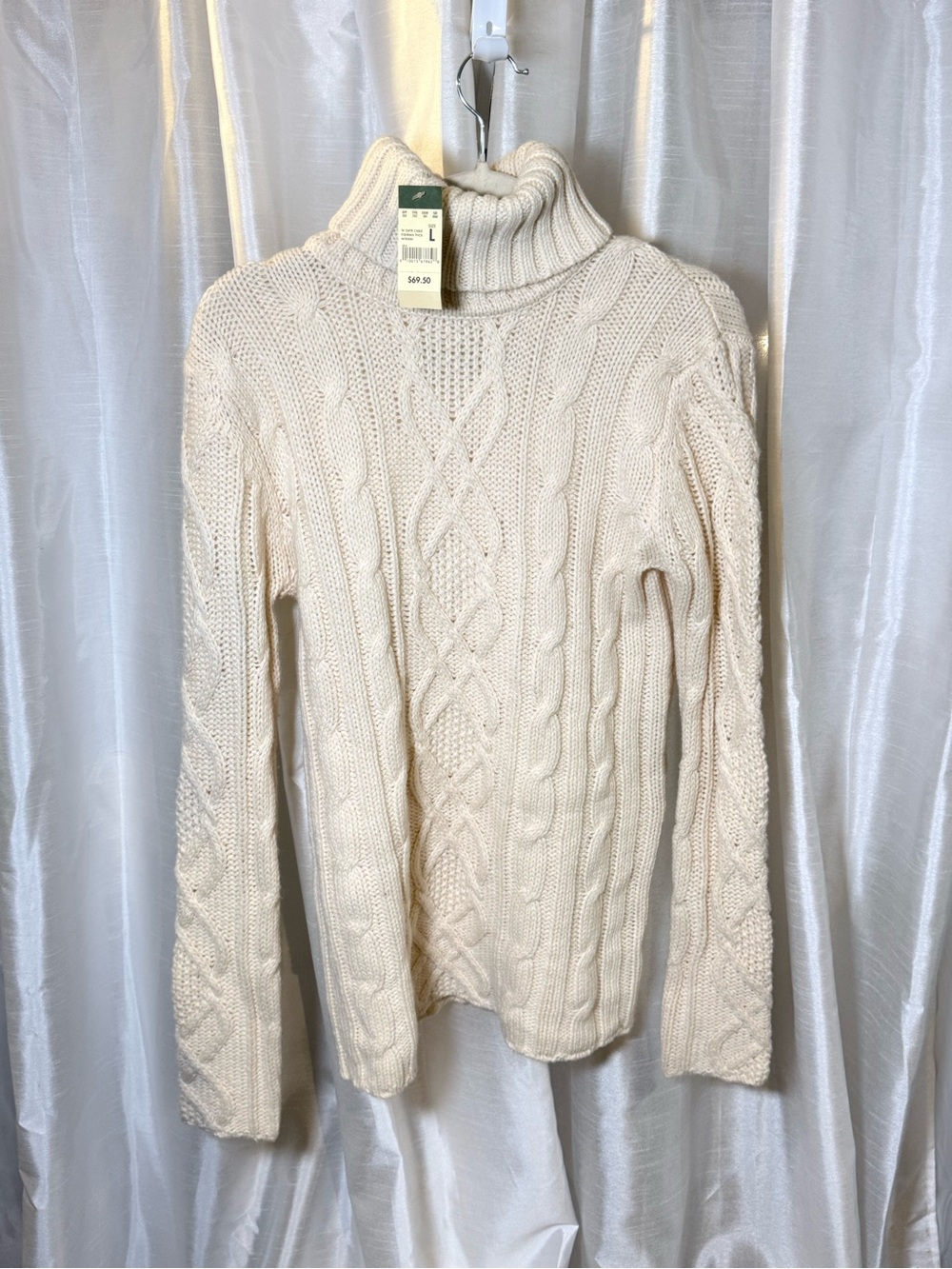 Eddie Bauer Cream Cable-Knit Turtleneck Sweater